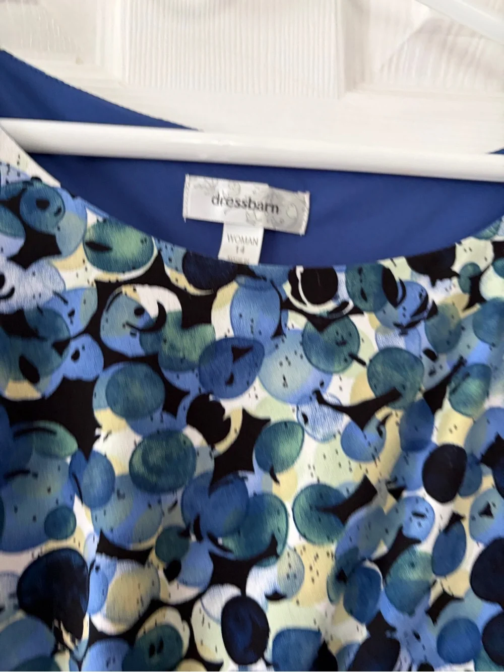 DressBarn Blue Printed Cap-Sleeve Gathered Waist Dress